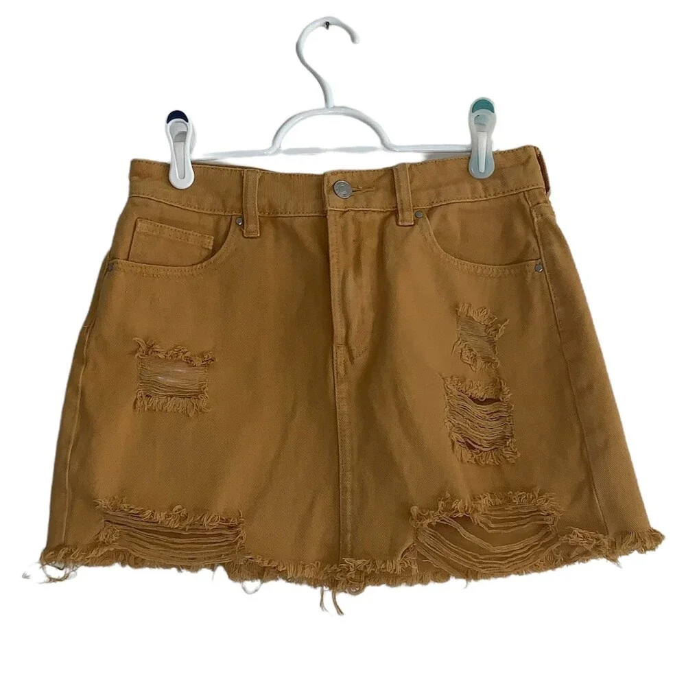 PacSun Distressed Jean Skirt Mustard Yellow Size 26